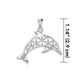 Swimming Dolphin with Flower of Life Silver Pendant TPD5272 - Pendant